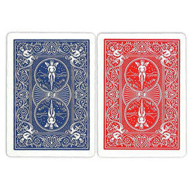Brybelly blue pinochle deck showing durable plastic coating for long-lasting play.