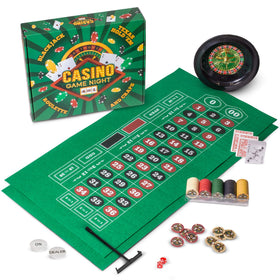 Brybelly Casino Night 4-in-1 set on green felt table for home casino entertainment.