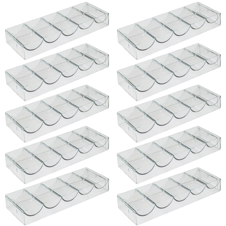 Brybelly clear acrylic poker chip trays front view showing 100-chip capacity