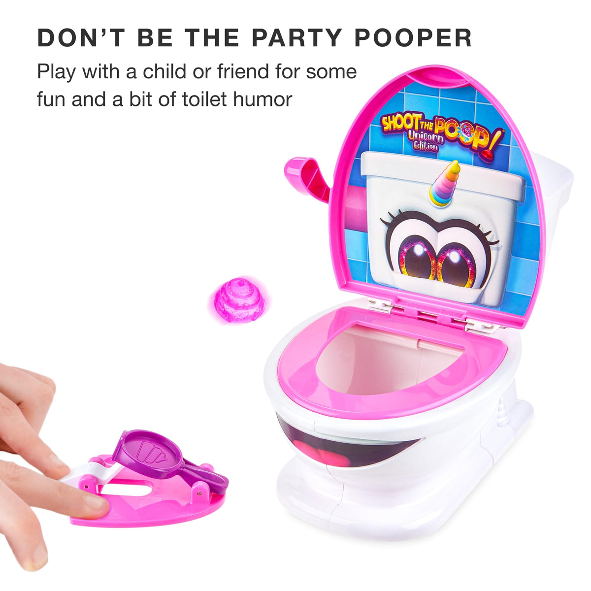 Brybelly Shoot The Poop Unicorn Edition battery-powered sounds enhance humor.