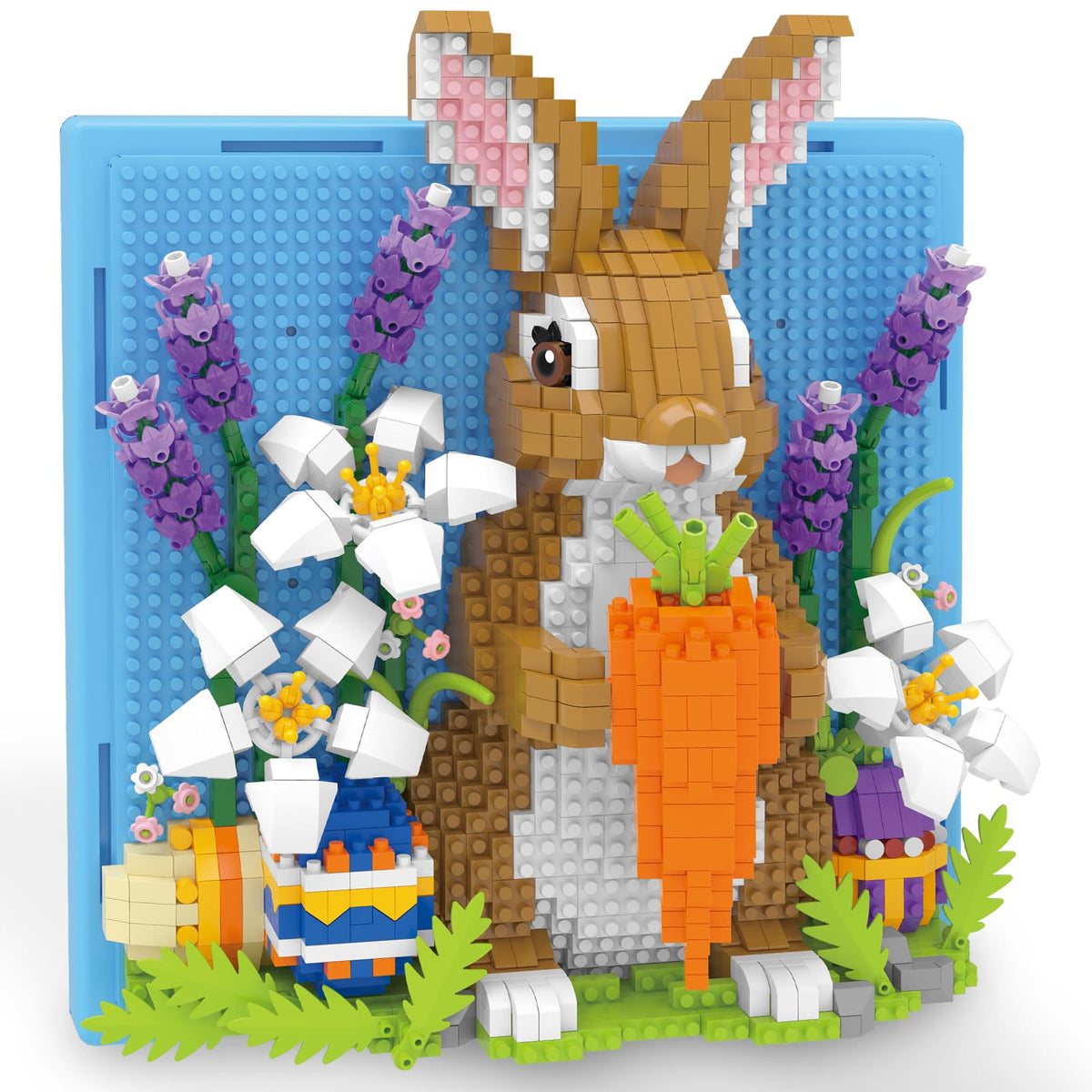 BseSparklion Easter Bunny 3D wall art assembly with vibrant micro blocks for festive decor.