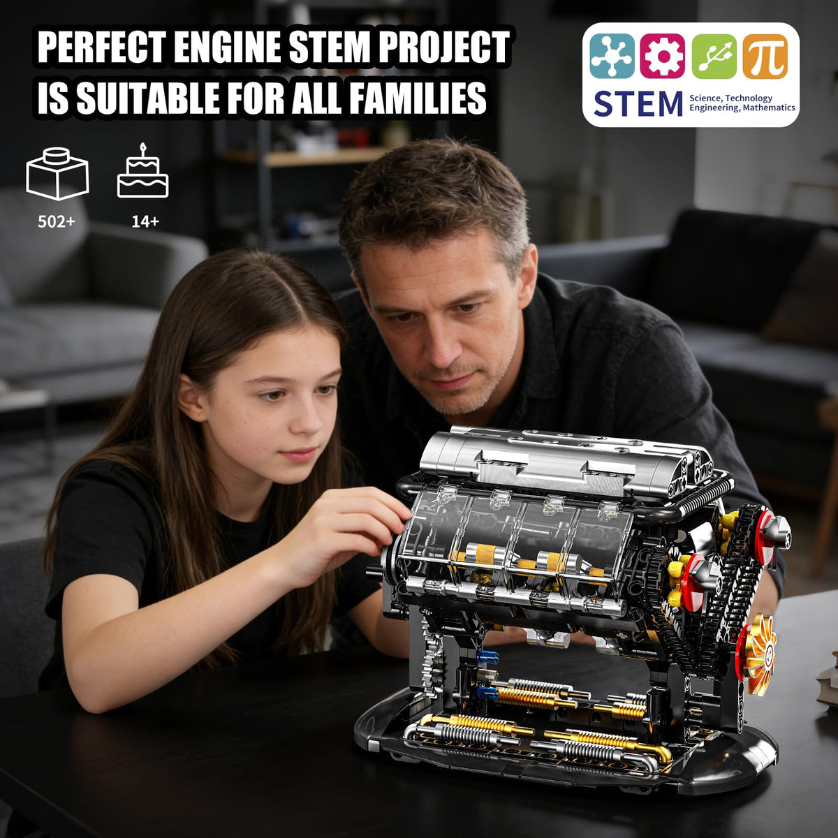BseSparklion V8 engine model during assembly shows step by step build