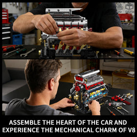 BseSparklion V8 engine model with 1176 pieces emphasizes sturdy build