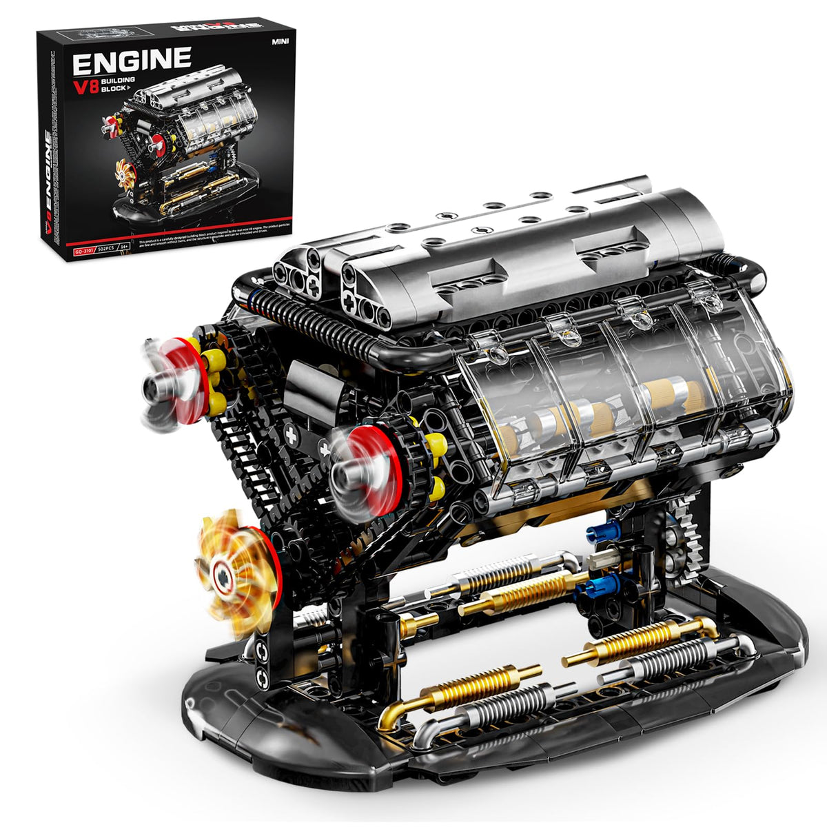 BseSparklion V8 engine model pistons show moving parts for hands on learning