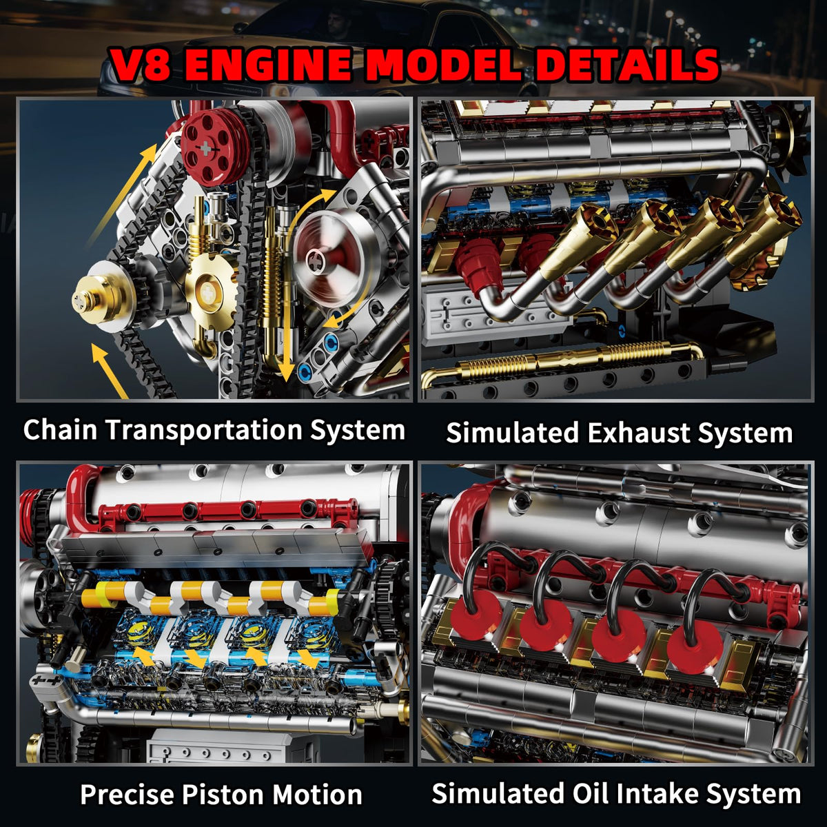 BseSparklion V8 valve-train detail highlights gears and realism for enthusiasts