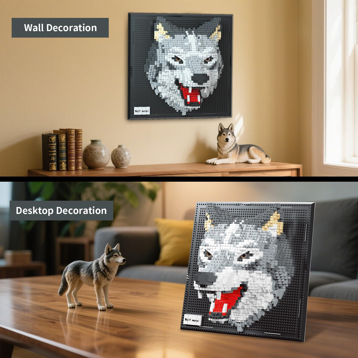BseSparklion Wolf 3D wall art mounted on living room wall