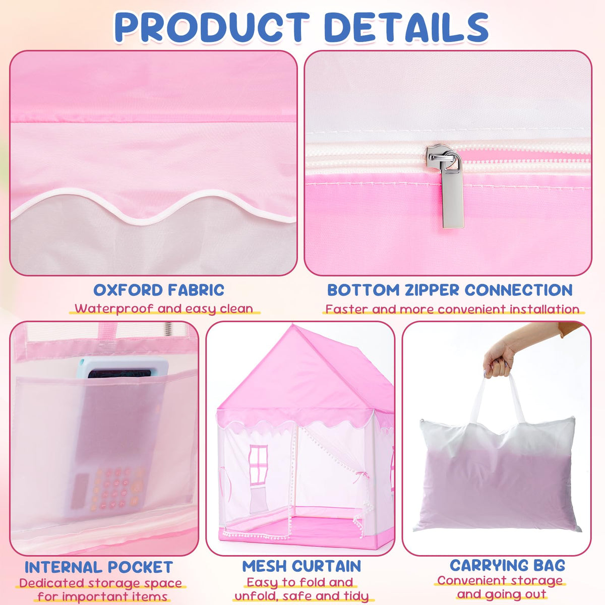 BSHAPPLUS interior pockets help organize toys and essentials inside the tent.