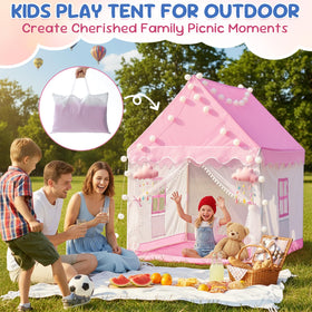 BSHAPPLUS pink play tent shown in a living room setup for family fun.