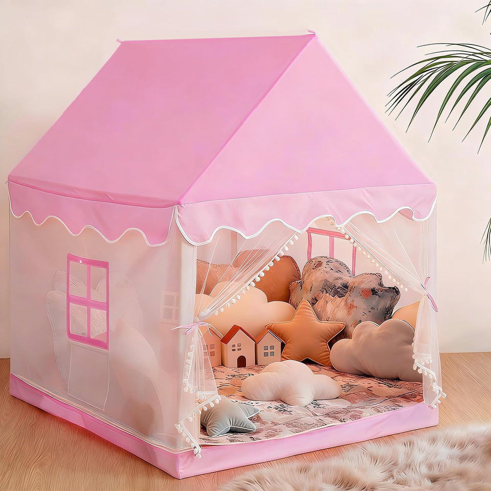 BSHAPPLUS pink Oxford exterior tent creates a cozy, portable play space for toddlers.