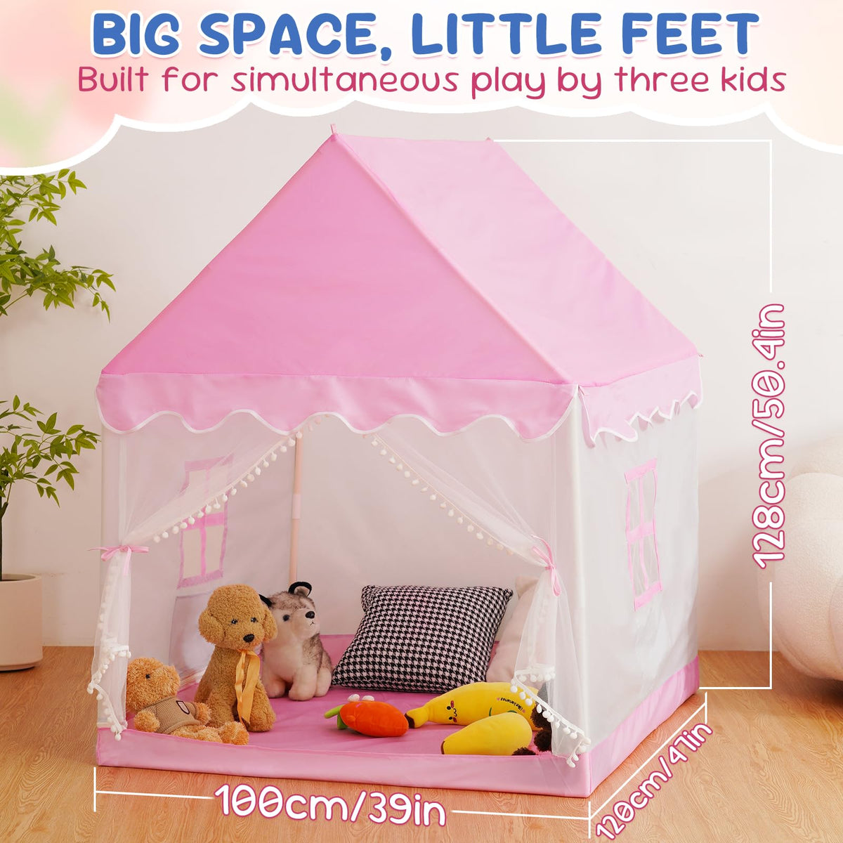 BSHAPPLUS pink tent with thickened poles for sturdy toddler play indoors or outdoors.