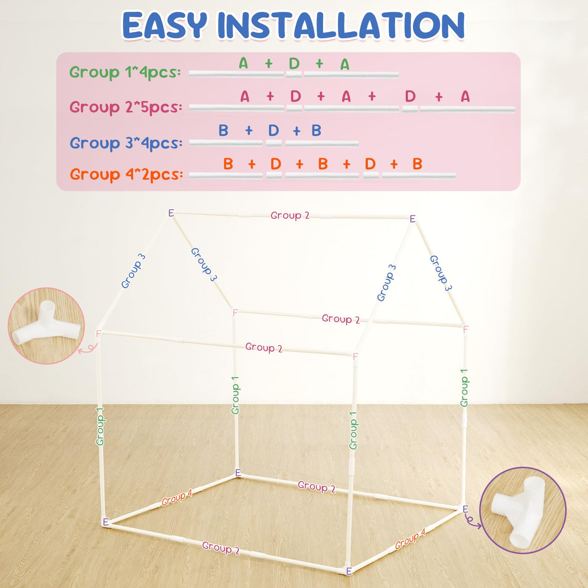 BSHAPPLUS spacious pink play area suitable for imaginative indoor or outdoor activities.