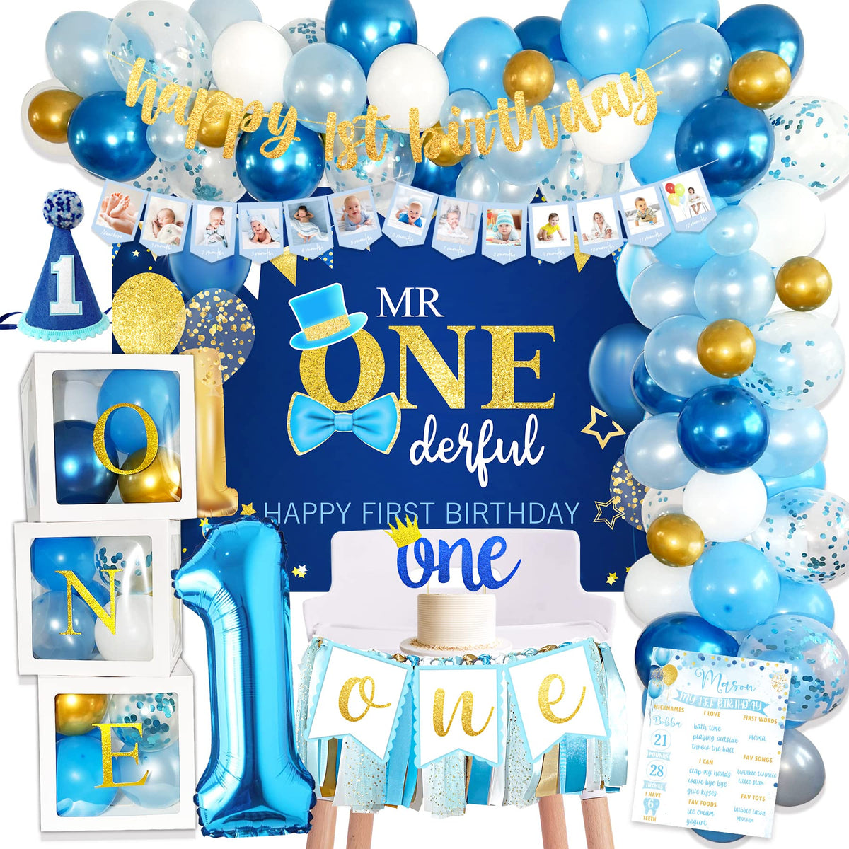 BSMIEFUS baby boy first birthday backdrop for memorable photos.