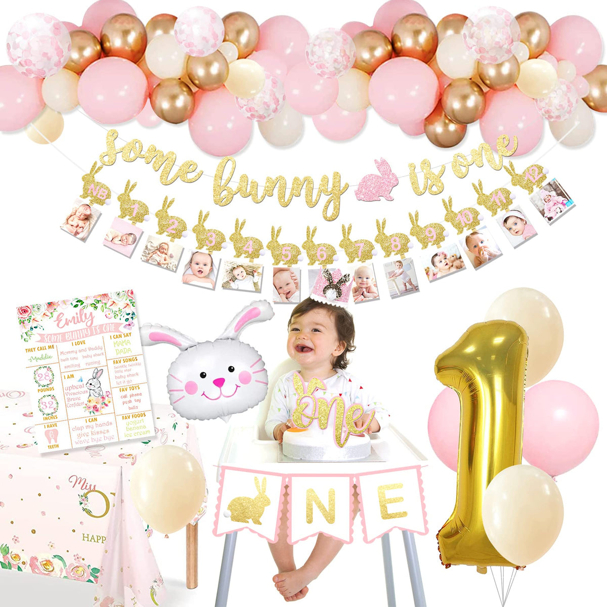 BSMIEFUS Some Bunny is One balloon garland set creates a playful arch for photos