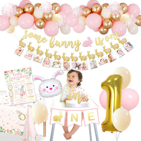BSMIEFUS Some Bunny is One balloon garland set creates a playful arch for photos