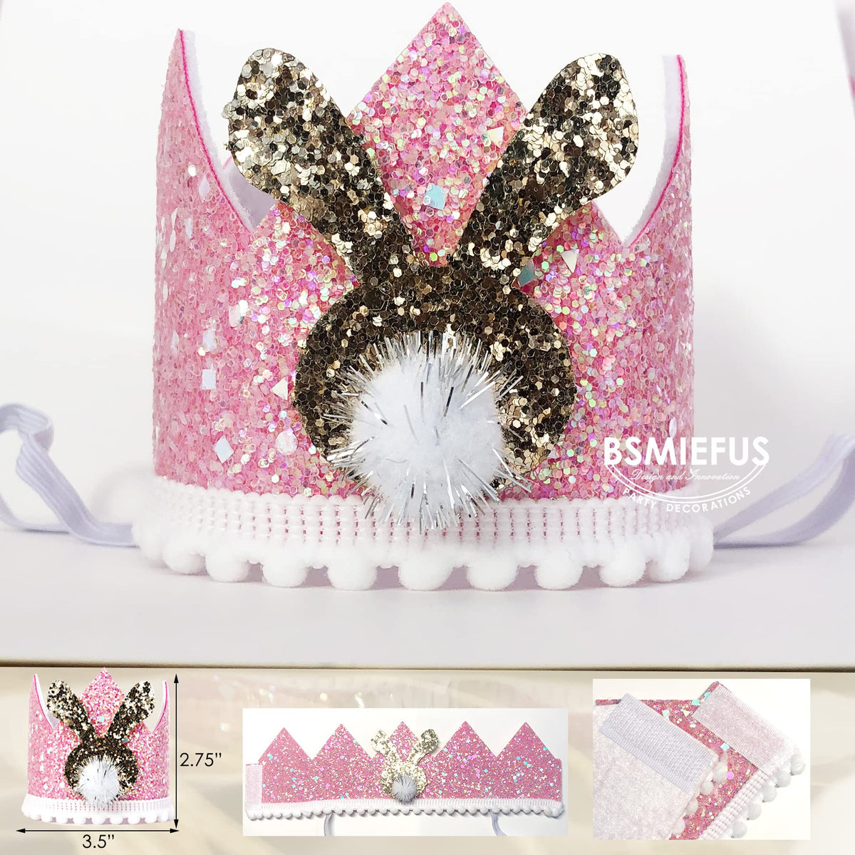 BSMIEFUS Some Bunny is One first birthday crown is soft and glittery