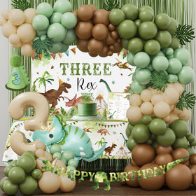 BSMIEFUS Three Rex Backdrop creates a photo-ready dinosaur party backdrop.
