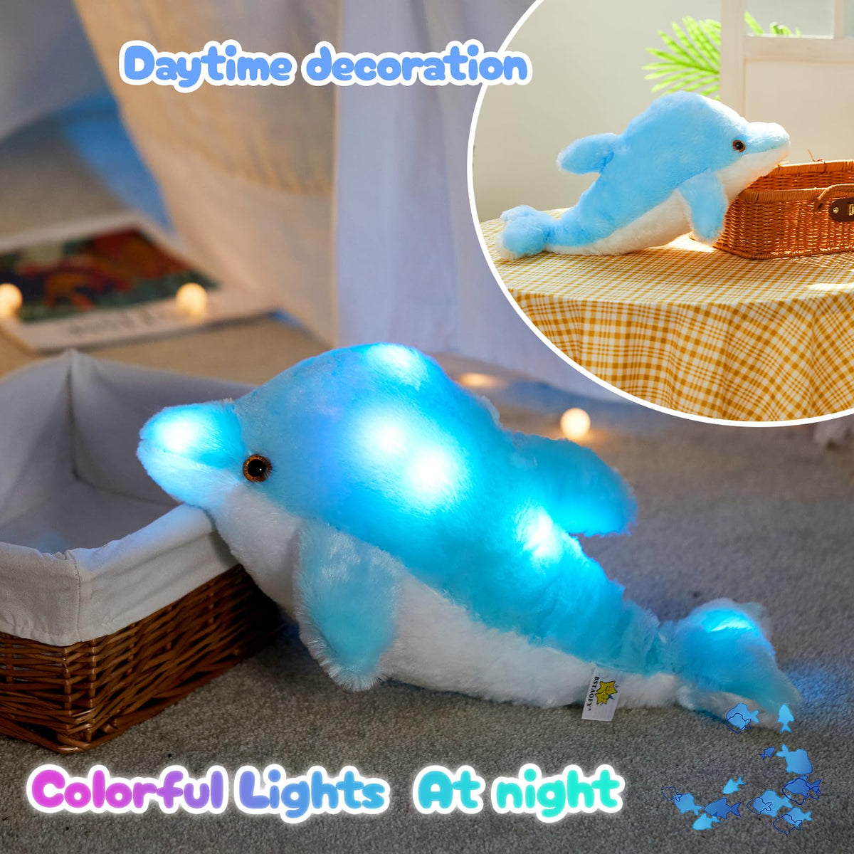 BSTAOFY dolphin with changing LED lights for colorful glow.