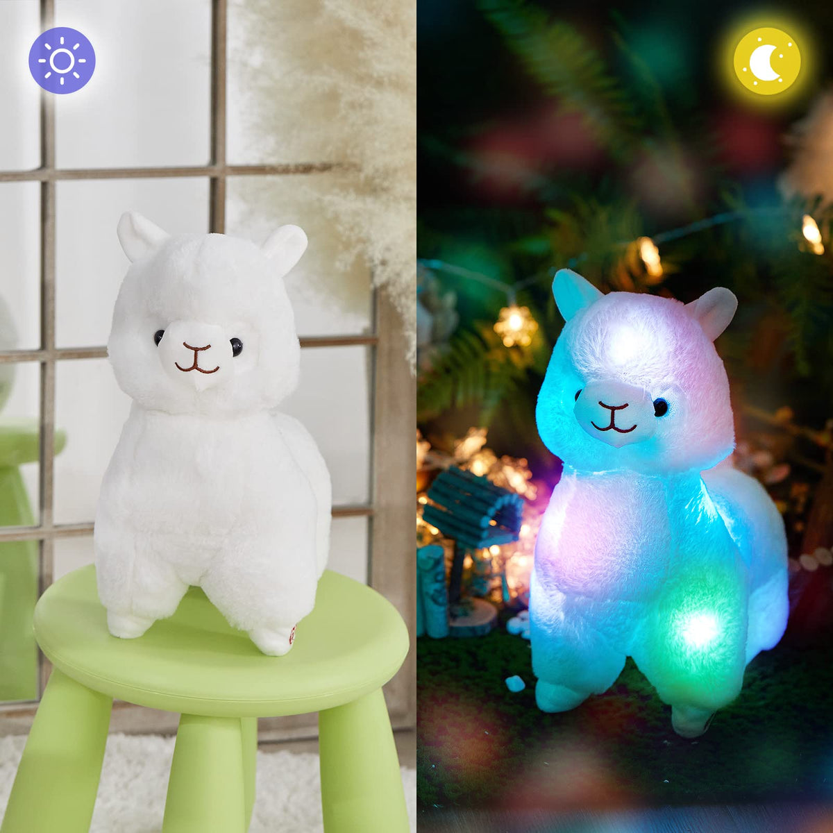 BSTAOFY alpaca back view shows LED glow feature for night-time ambiance.