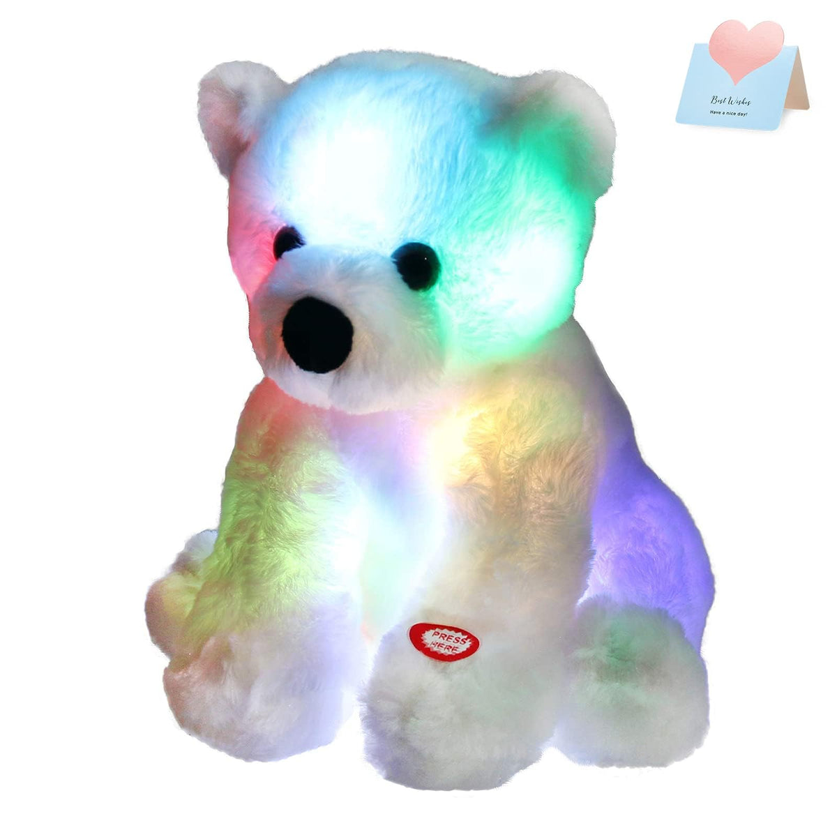 BSTAOFY Glow Polar Bear face with glowing eyes, perfect cuddle buddy for kids.