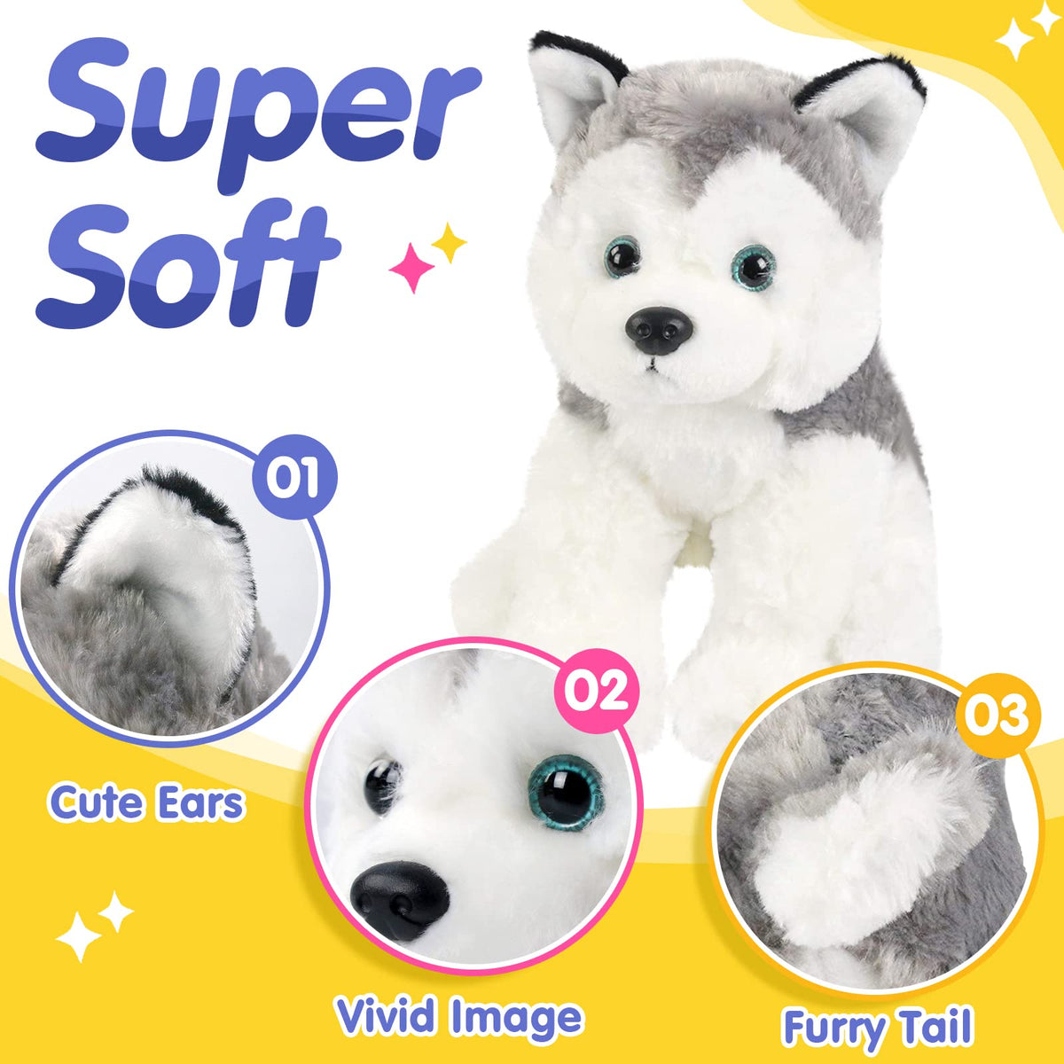 BSTAOFY husky plush 12-inch size fits perfectly for kids' beds