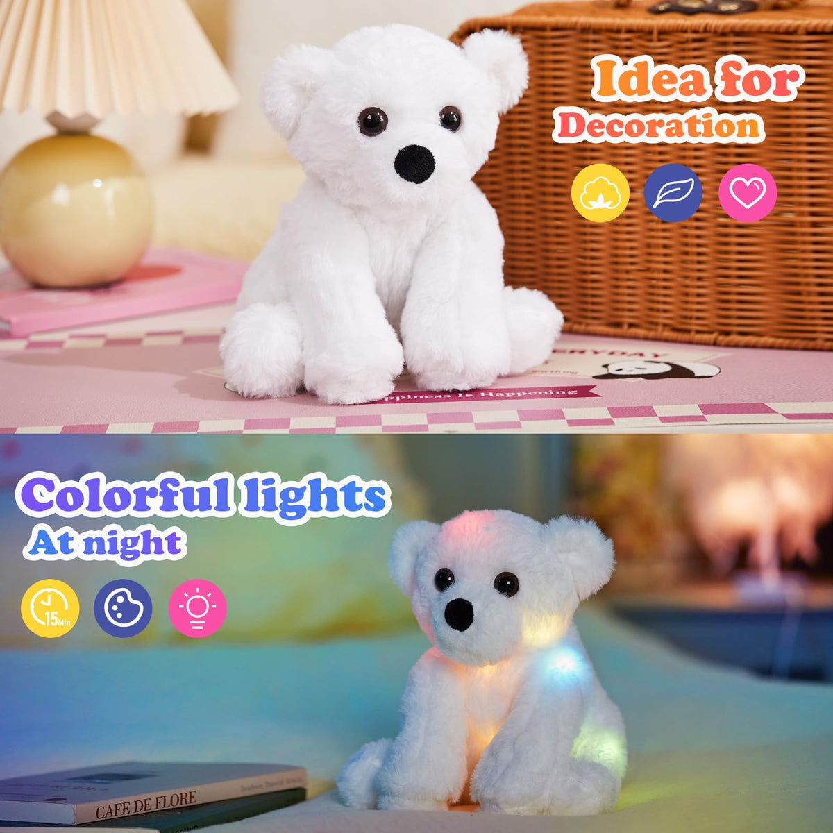BSTAOFY Polar bear 9-5 inch cuddle size, versatile toy and décor.
