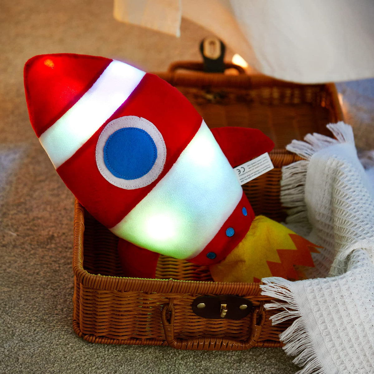 BSTAOFY red rocket plush LED nightlight supports calm kids at bedtime