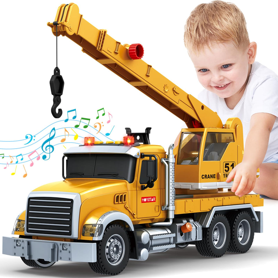 Bstoyder 15-inch crane truck with lights and sounds boosts imaginative rescue play.
