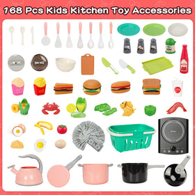 Bstoyder 168Pcs play kitchen pots and pans set fosters imaginative play and cooking exploration.