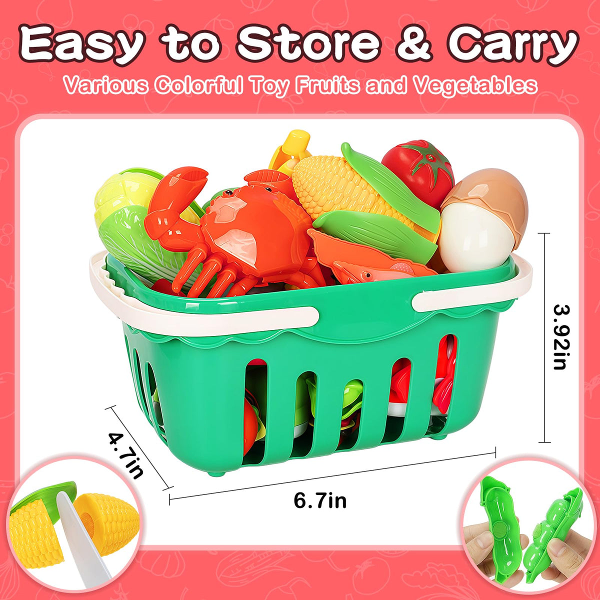 Bstoyder 168Pcs play kitchen storage basket keeps playsets organized and ready for shopping role play.