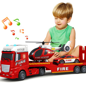 Bstoyder 25-inch fire truck with helicopter for imaginative rescue play and durable grip.