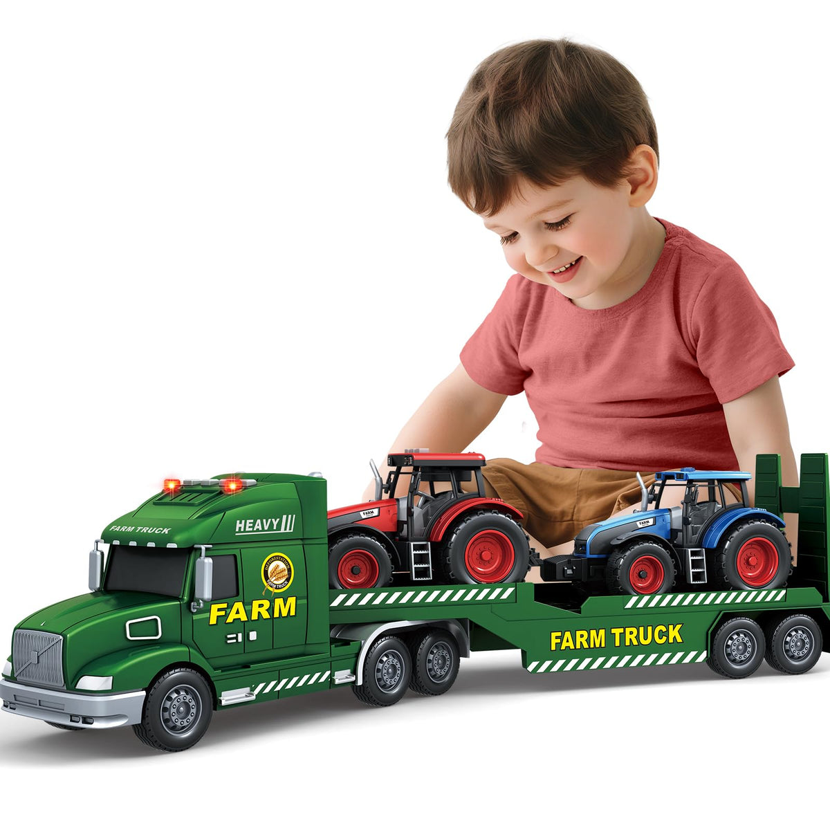 Bstoyder 27-inch toddler truck with tractors, front view, inspiring imaginative transport play