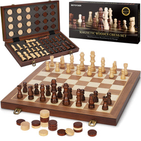 Bstoyder 2in1 magnetic chess and checkers board for travel-ready play