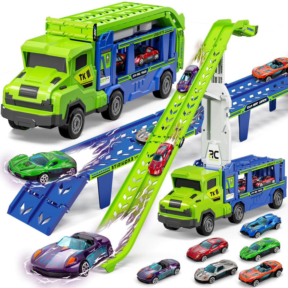 Bstoyder 3-in-1 car carrier truck with foldable track for versatile play