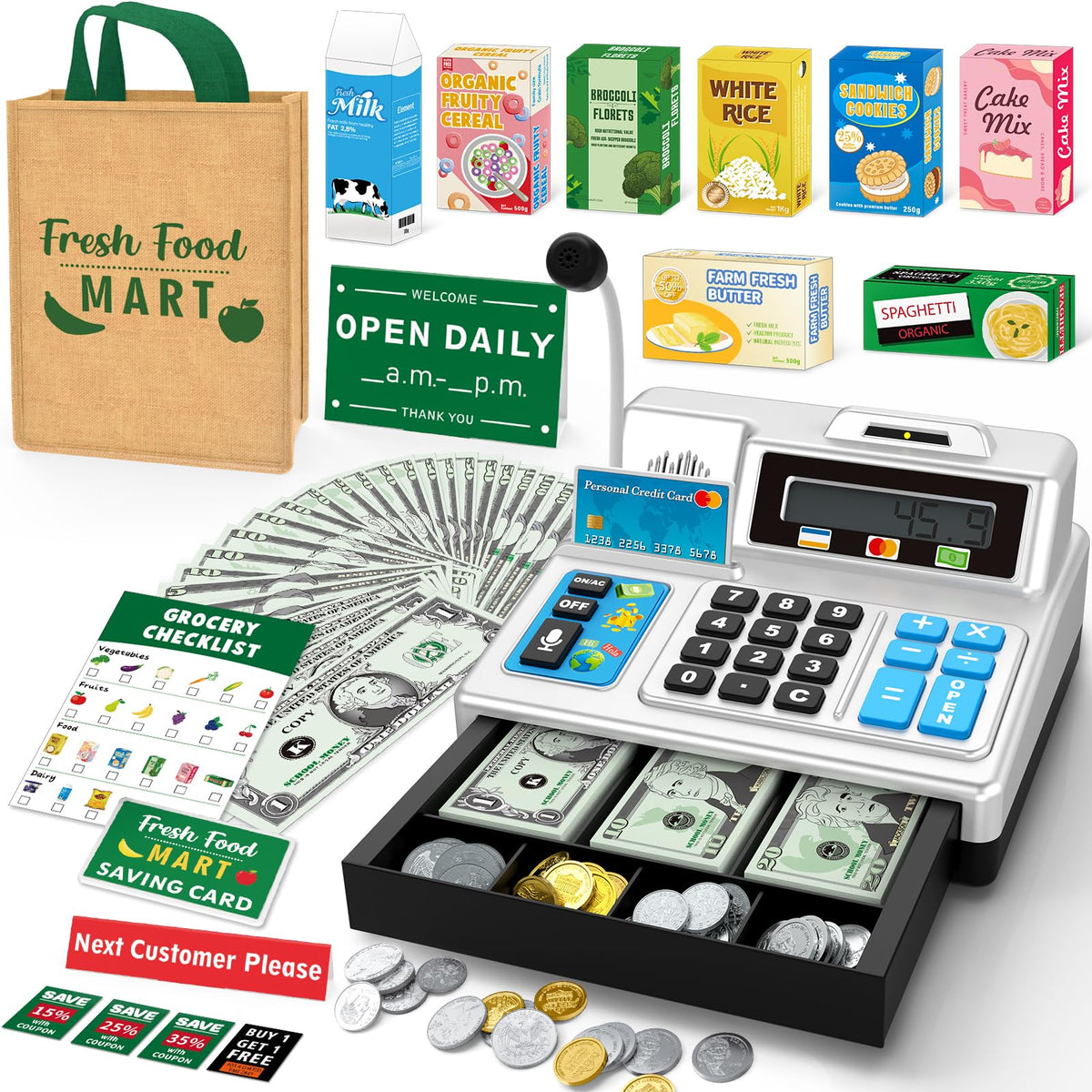 Bstoyder Calculator Cash Register front view for engaging pretend play and early math
