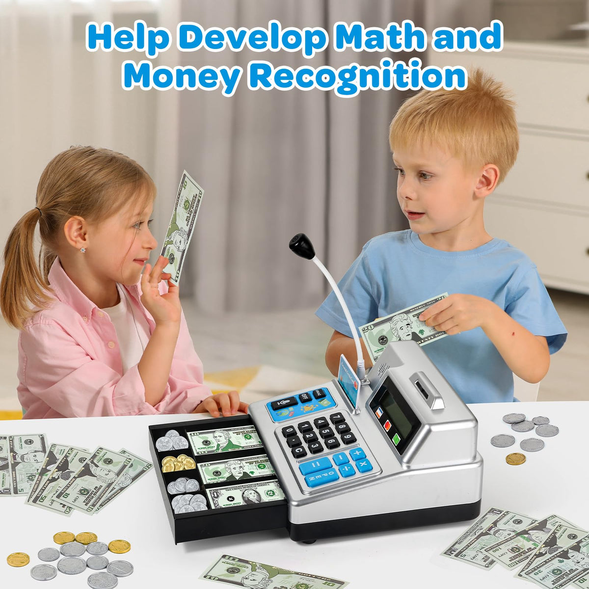 Bstoyder Calculator Cash Register toy paper cash for fast math and sequencing play.