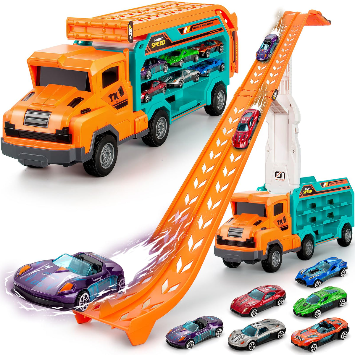 Bstoyder car transport truck in orange sparks imaginative play