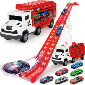 Bstoyder carrier truck with folded track for portable play