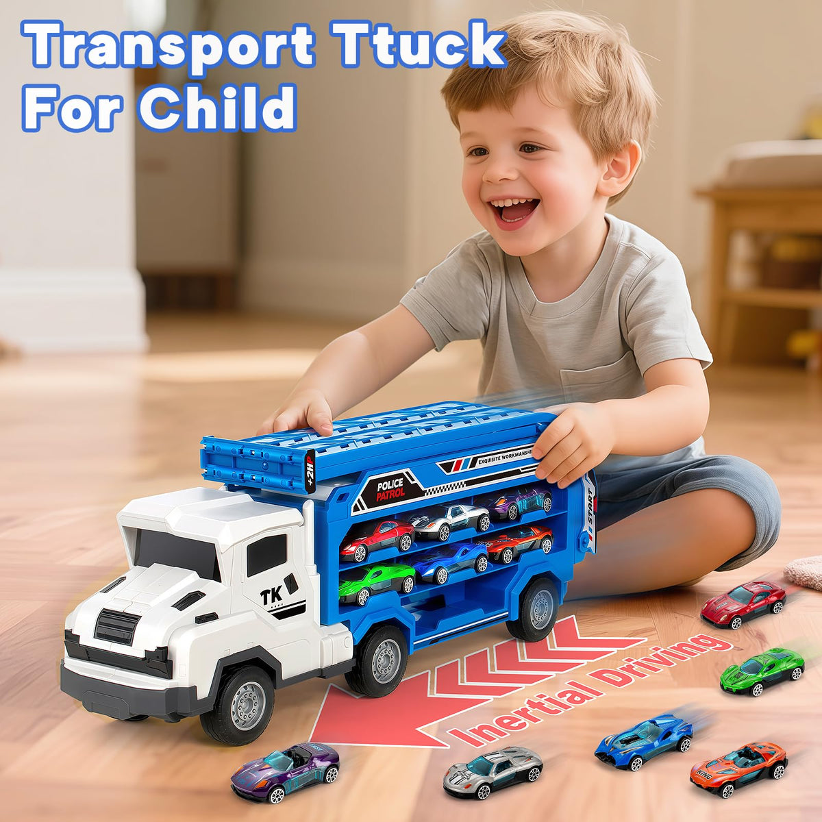 Bstoyder carrier truck unfolded blue track ready for racing.