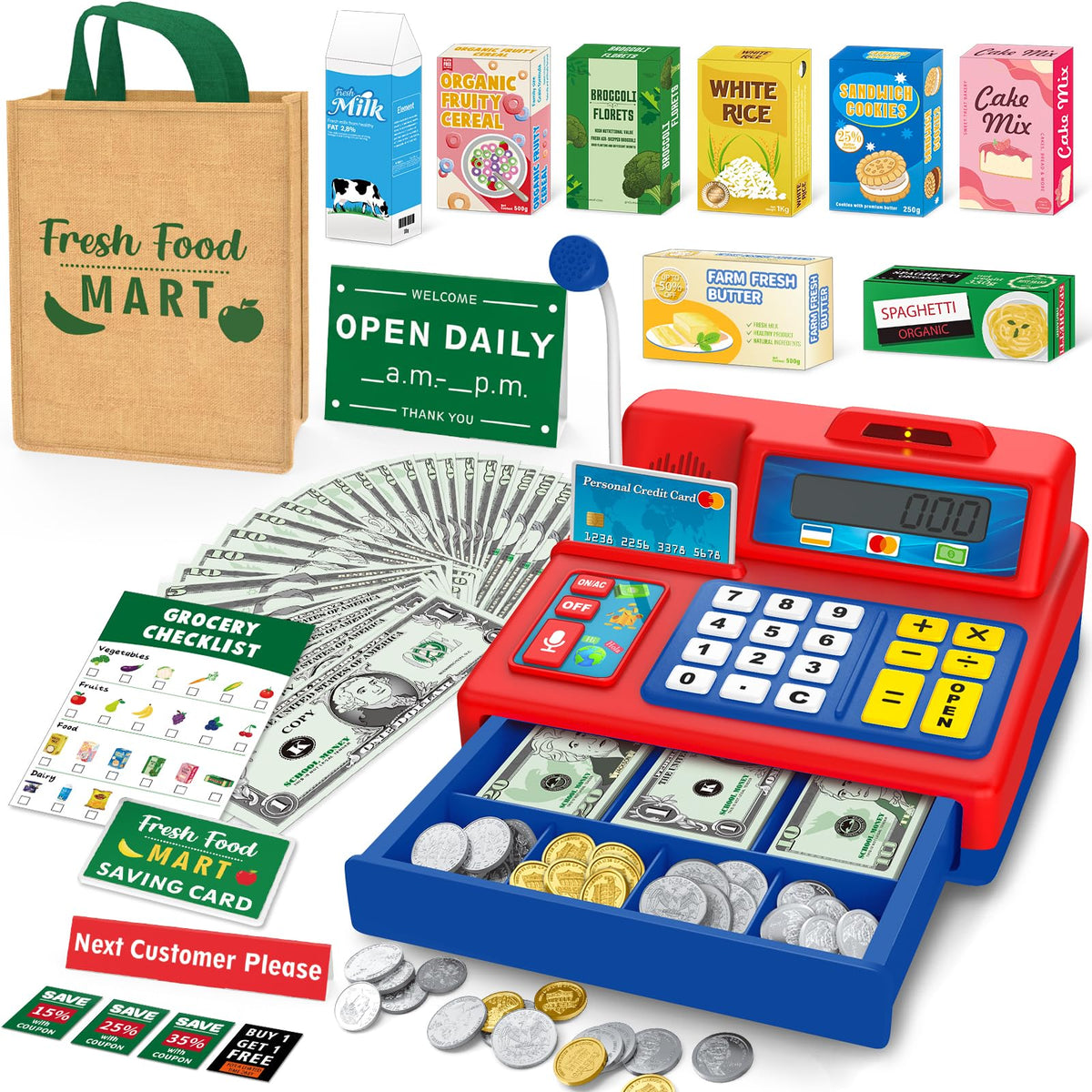 BSToyder cash register toy with 120-piece set for early math and imaginative shopping play