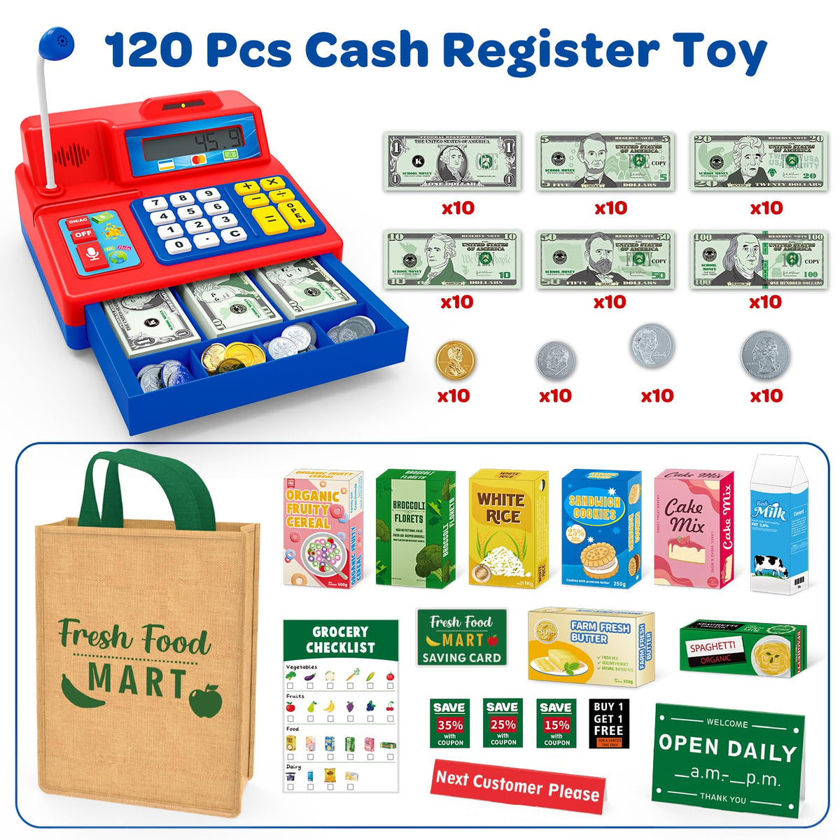 BSToyder cash register toy with microphone enhances role-play and storytelling during pretend shopping