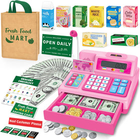 Bstoyder cash register toy pink front view engaging kids in pretend shopping and early math