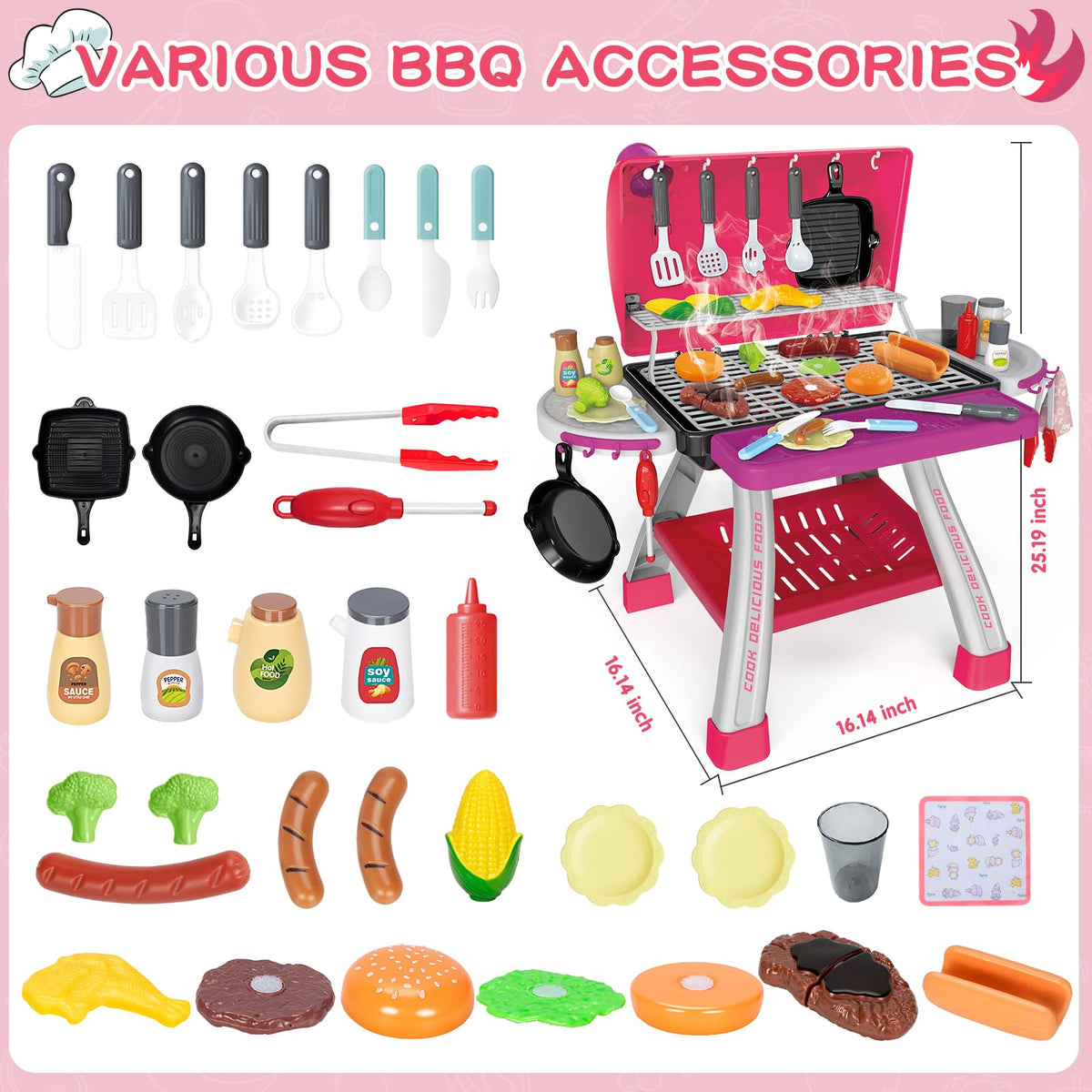 Bstoyder double-layer grill playset showing extra cooking space for group pretend cooking