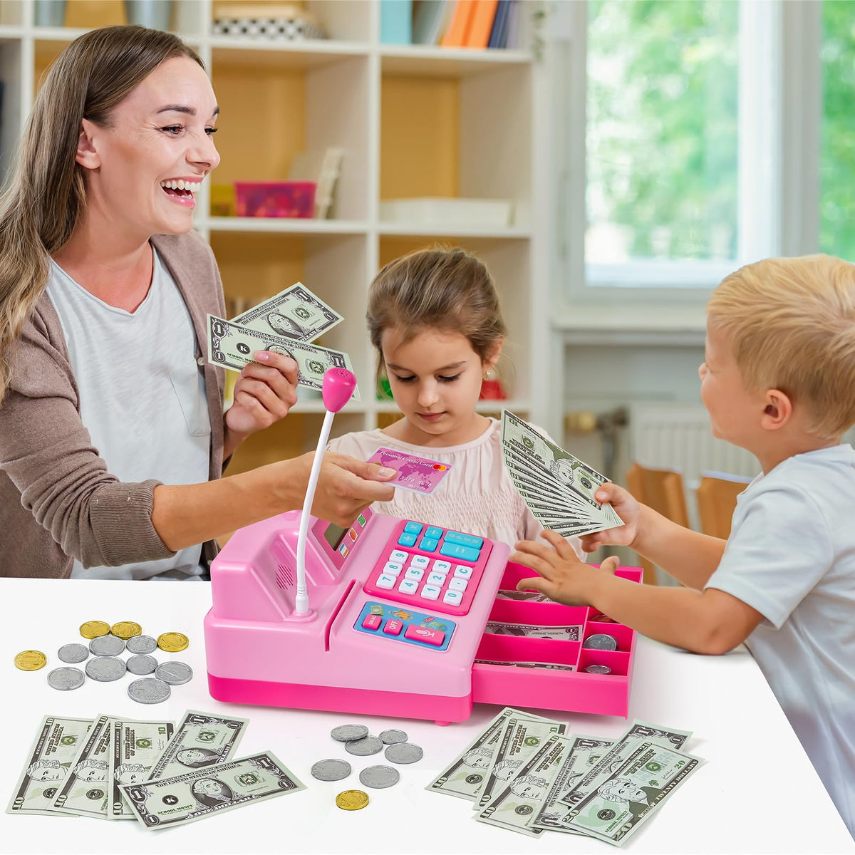 Bstoyder Drawer with cha-ching sound adds realism to cooperative play.