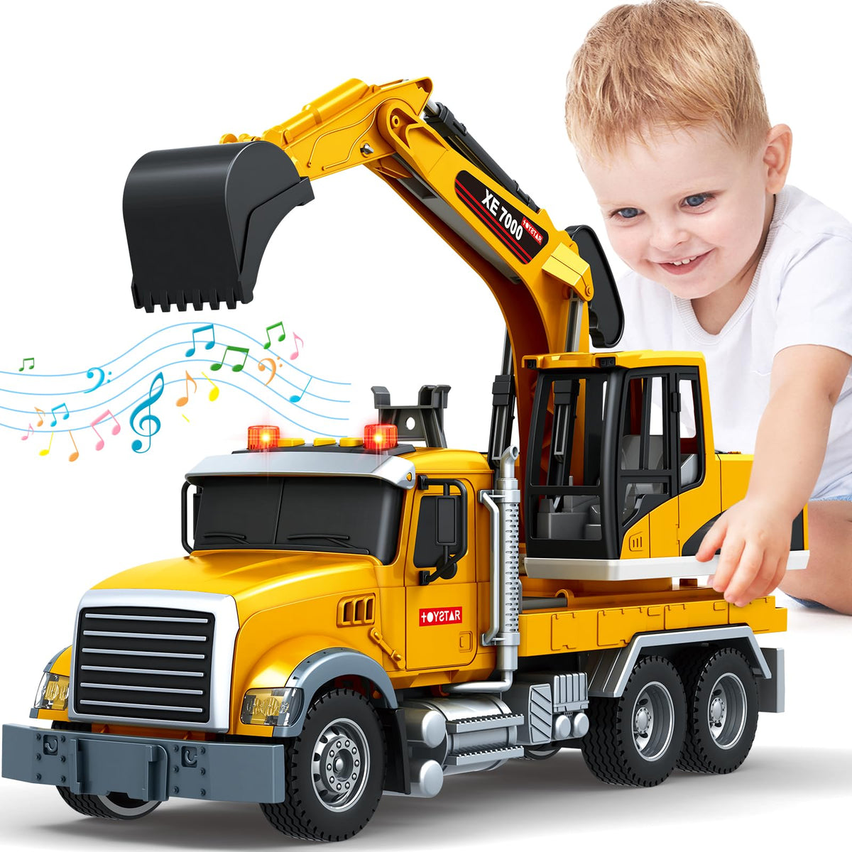 Bstoyder excavator truck toy front view, durable design for active indoor and outdoor play