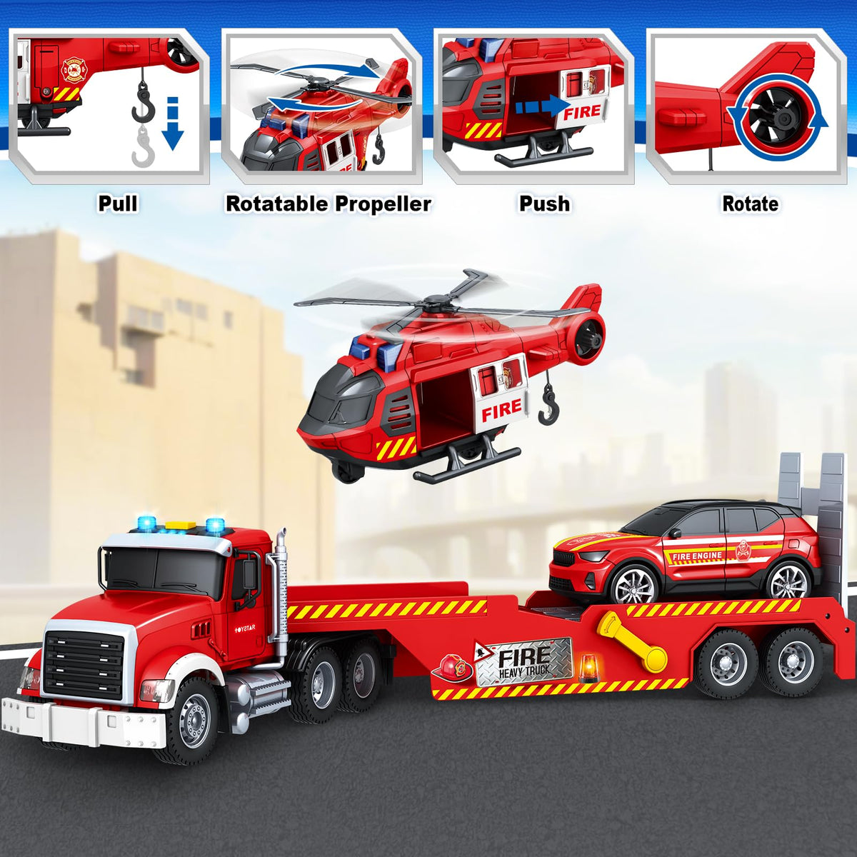 Bstoyder helicopter lights and sounds add excitement for pretend emergencies.