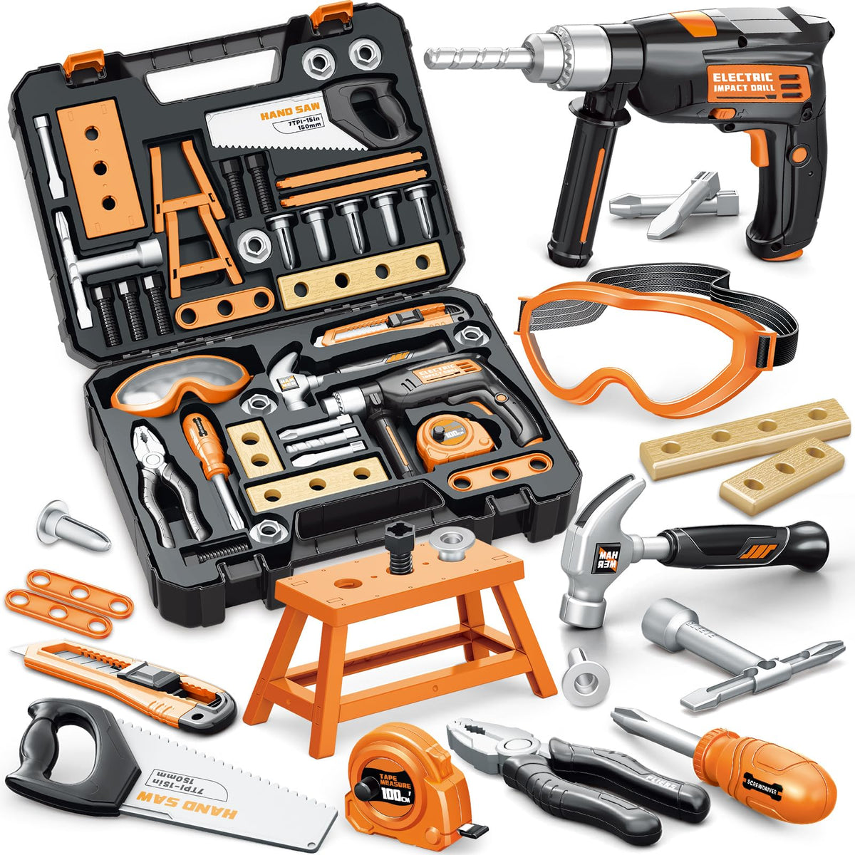 Bstoyder Kids Tool Set toy drill with bits inspires imaginative play and pretend construction.