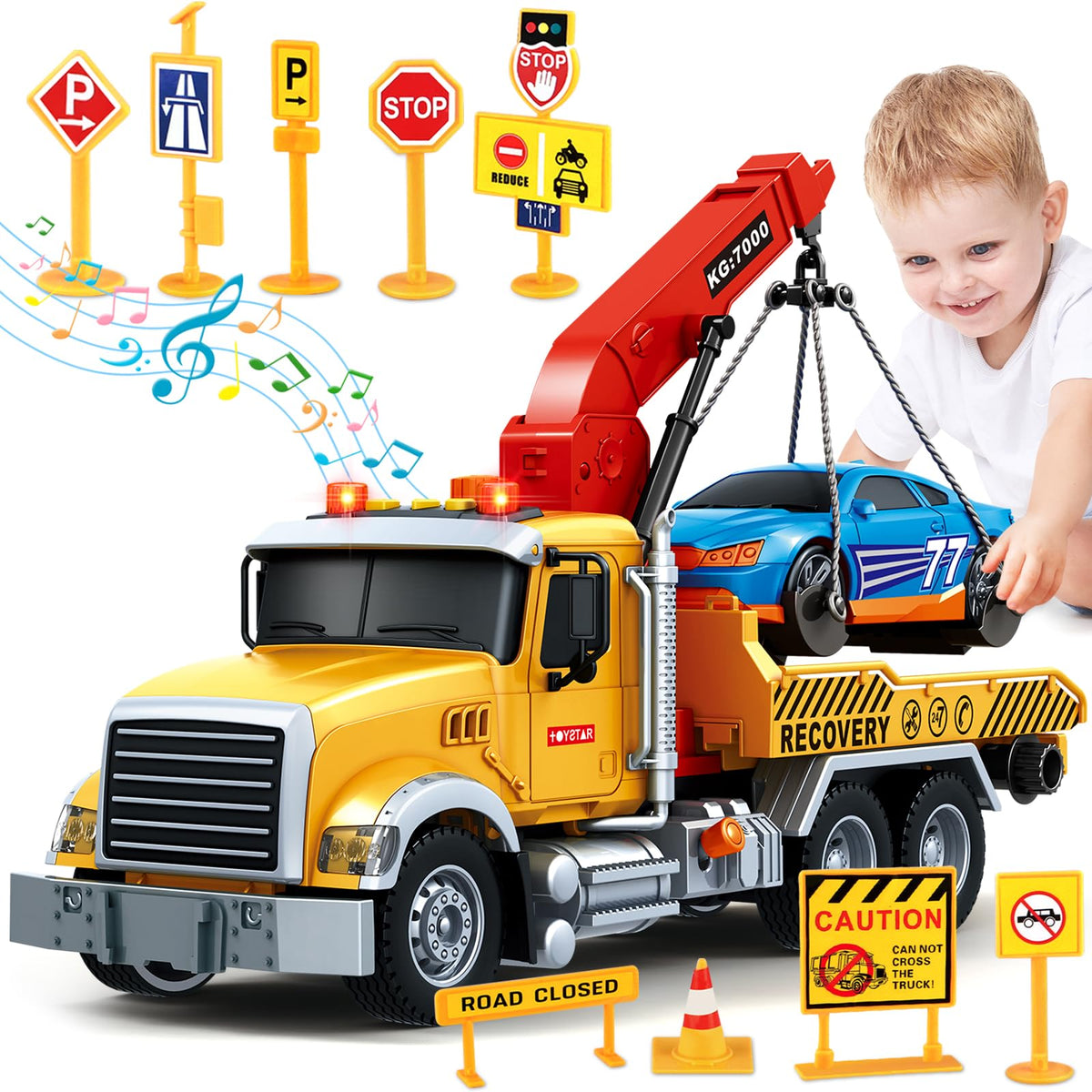 Bstoyder large tow truck toy with lifting arm for imaginative rescue play.