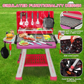 Bstoyder pink BBQ toy features smoke and light effects for a realistic pretend grill
