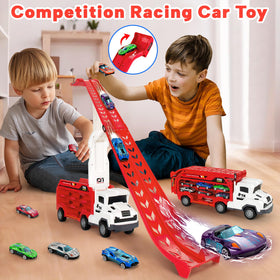 Six metal cars included for durable, fast rolling action