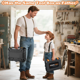 Bstoyder tool box storage with 41 tools keeps kids organized during playtime.